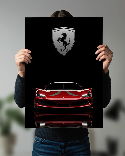 Ferrari 296 GTB Red Supercar Front View Wall Poster | Ferrari Car Wall Art