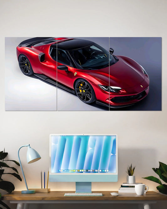 Ferrari 296 GTB Red Split Wall Poster – Luxury Sports Car Wall Art
