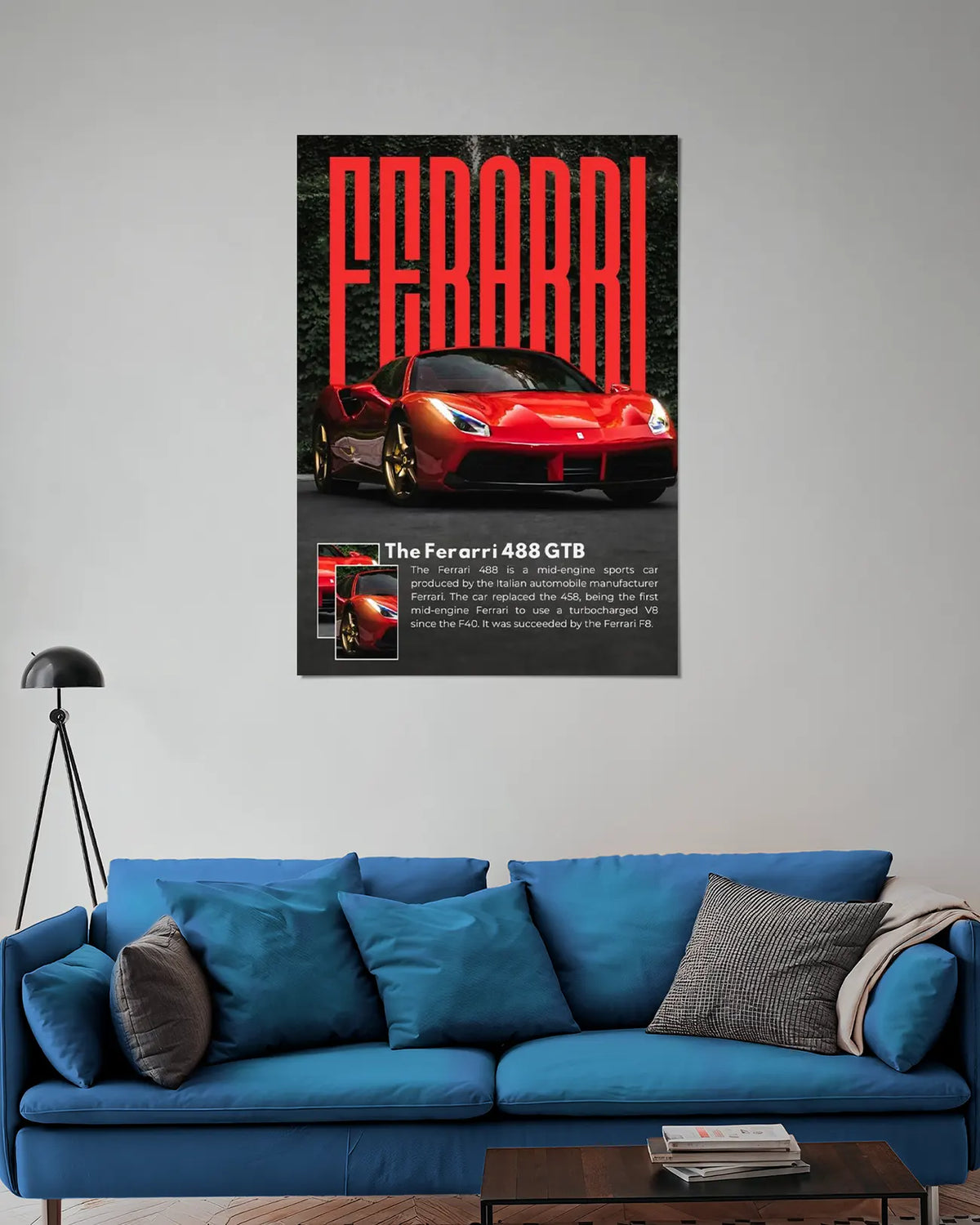 Ferrari 488 GTB Red Luxury Sports Car Wall Poster | Ferrari 488 GTB Automotive Wall Art