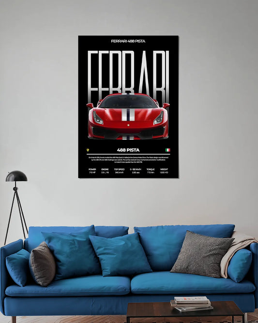 Ferrari 488 Pista Front View Red Supercar Poster | Ferrari Performance Wall Art