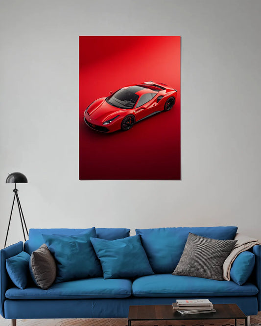 Ferrari 488 Pista Red Supercar Wall Poster | Ferrari Sports Car Wall Art