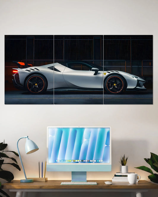 Ferrari Silver Sports Car Split Wall Poster – Luxury Car Wall Art