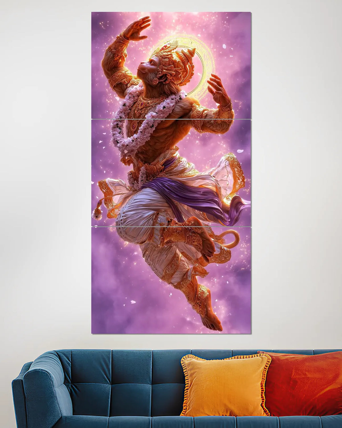 Flying Hanuman Ji Split Wall Poster | Bajrangbali Devotional Art