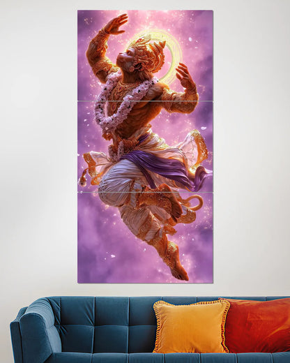Flying Hanuman Ji Split Wall Poster | Bajrangbali Devotional Art