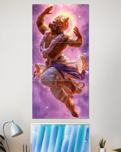 Flying Hanuman Ji Split Wall Poster | Bajrangbali Devotional Art