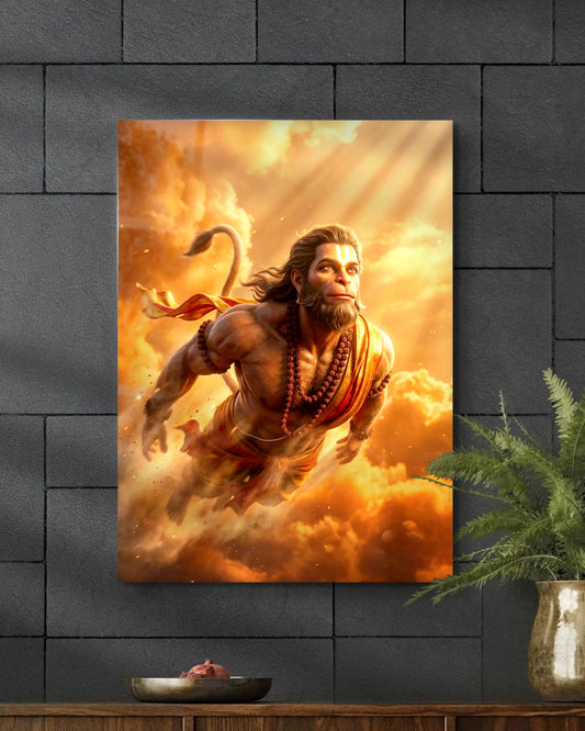 Hanuman Flying Metal Poster | Divine Bajrangbali Wall Art