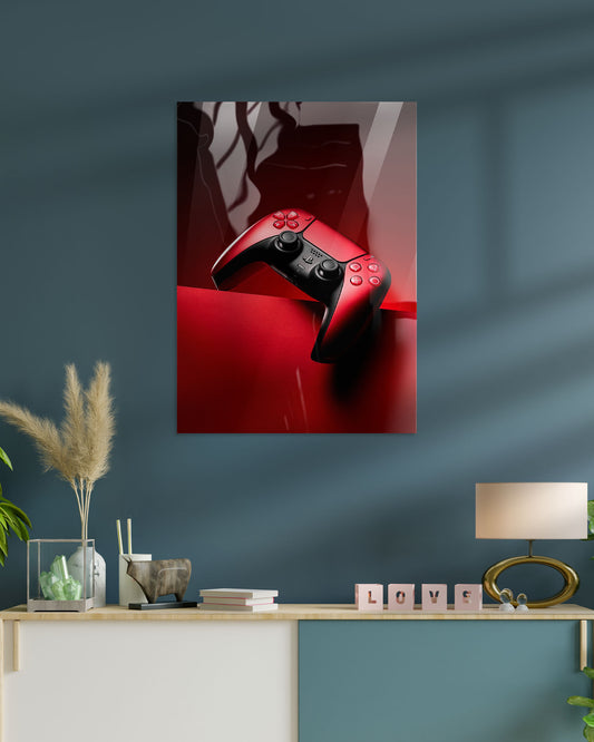 Red Controller Metal Print | Gaming Wall Art