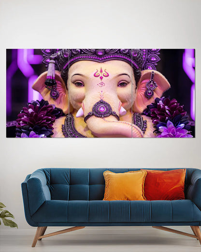 Lord Ganesha Purple Floral Split Wall Poster | Spiritual Wall Art