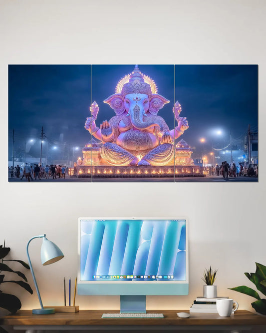 Ganpati Bappa Night Temple Split Wall Poster | Spiritual Wall Art