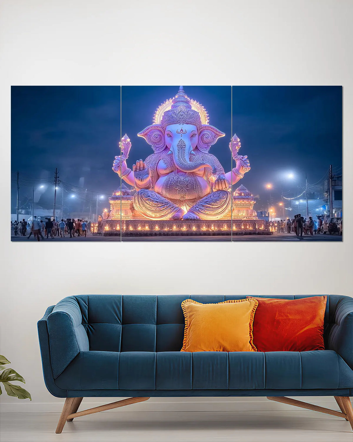 Ganpati Bappa Night Temple Split Wall Poster | Spiritual Wall Art