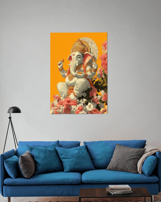 Lord Ganesha Floral Wall Art Poster | Ganpati Bappa Modern Decor