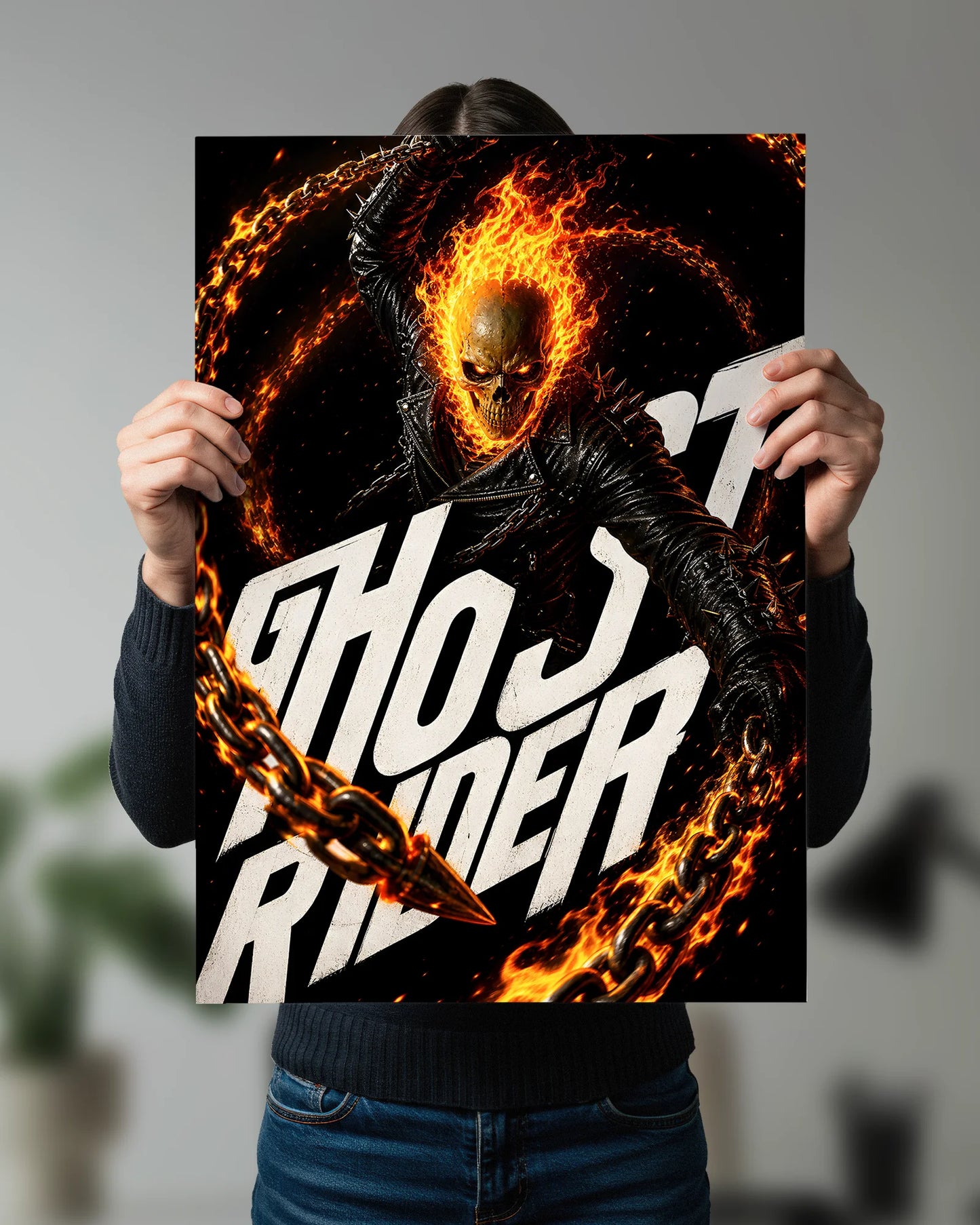 Ghost Rider Flaming Chain Poster | Marvel Spirit of Vengeance Wall Art