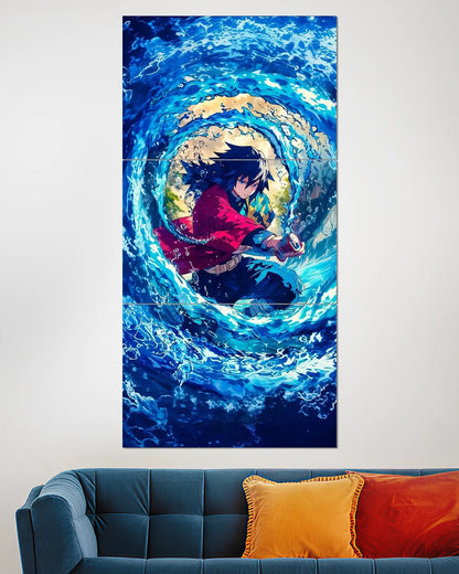 Tanjiro Kamado Water Breathing Split Wall Poster | Demon Slayer Wall Art