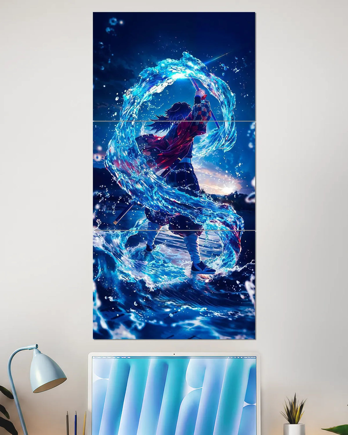 Tanjiro Kamado Water Breathing Split Wall Poster | Anime Slayer Wall Art
