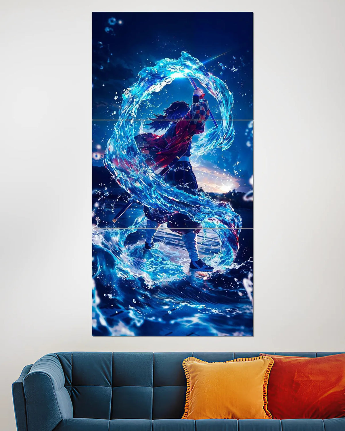 Tanjiro Kamado Water Breathing Split Wall Poster | Anime Slayer Wall Art