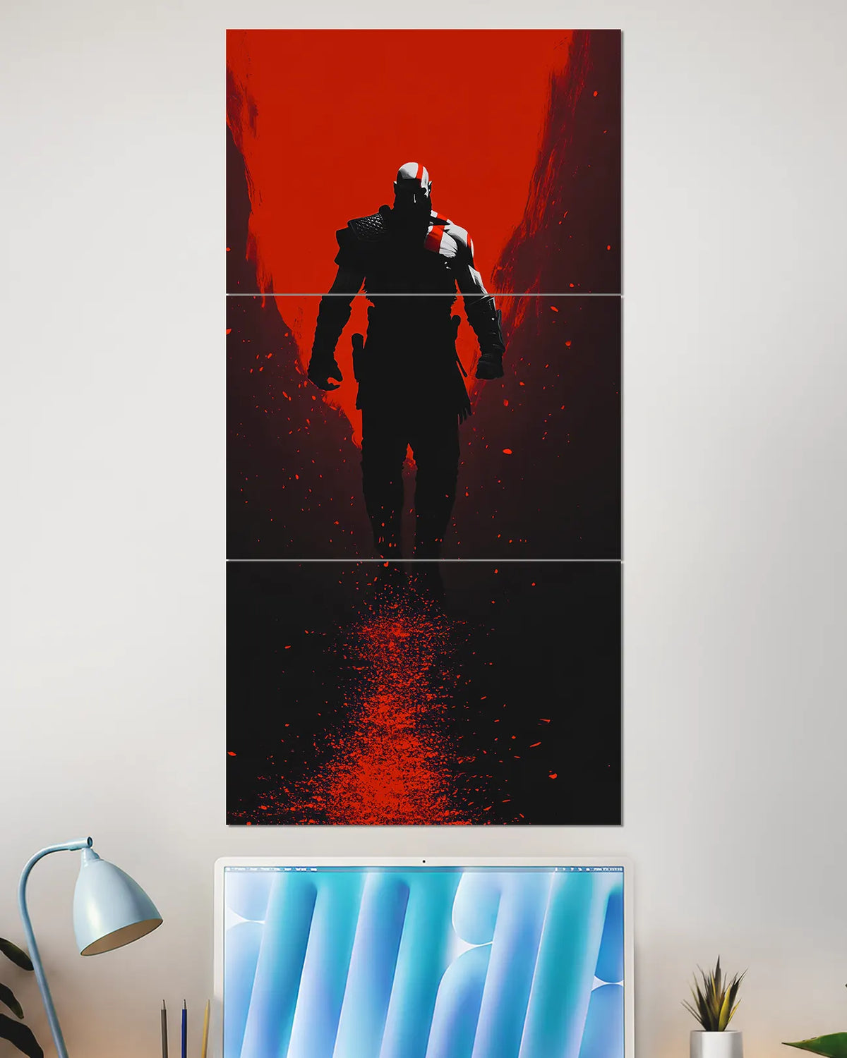 Kratos God of War Red Silhouette Split Wall Poster | Gaming Wall Art