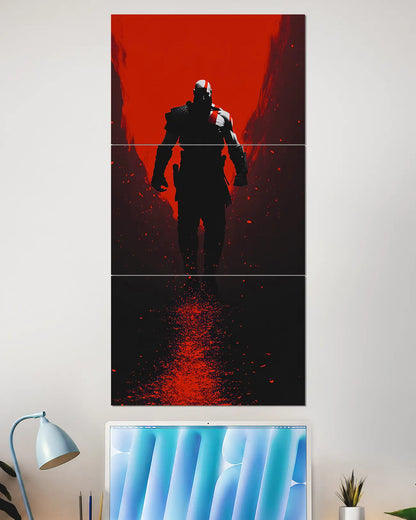 Kratos God of War Red Silhouette Split Wall Poster | Gaming Wall Art