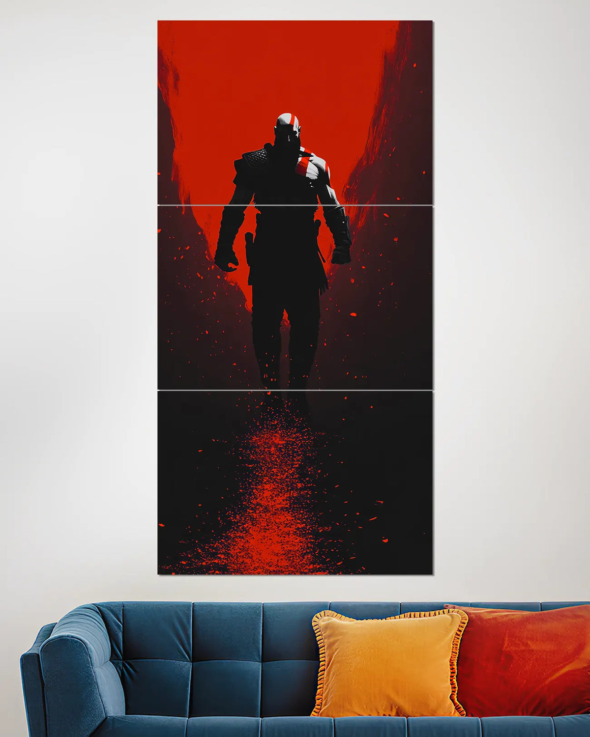 Kratos God of War Red Silhouette Split Wall Poster | Gaming Wall Art