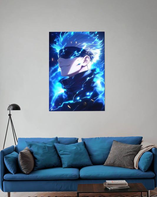 Satoru Gojo Blue Lightning Poster | Jujutsu Kaisen Anime Wall Art