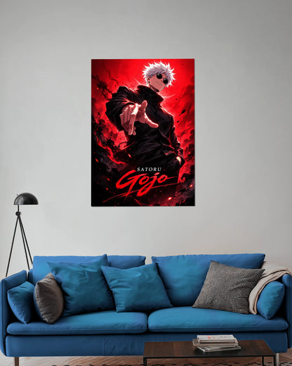 Satoru Gojo Crimson Aura Poster | Jujutsu Kaisen Anime Wall Art