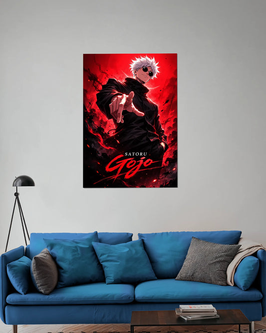 Satoru Gojo Crimson Aura Poster | Jujutsu Kaisen Anime Wall Art