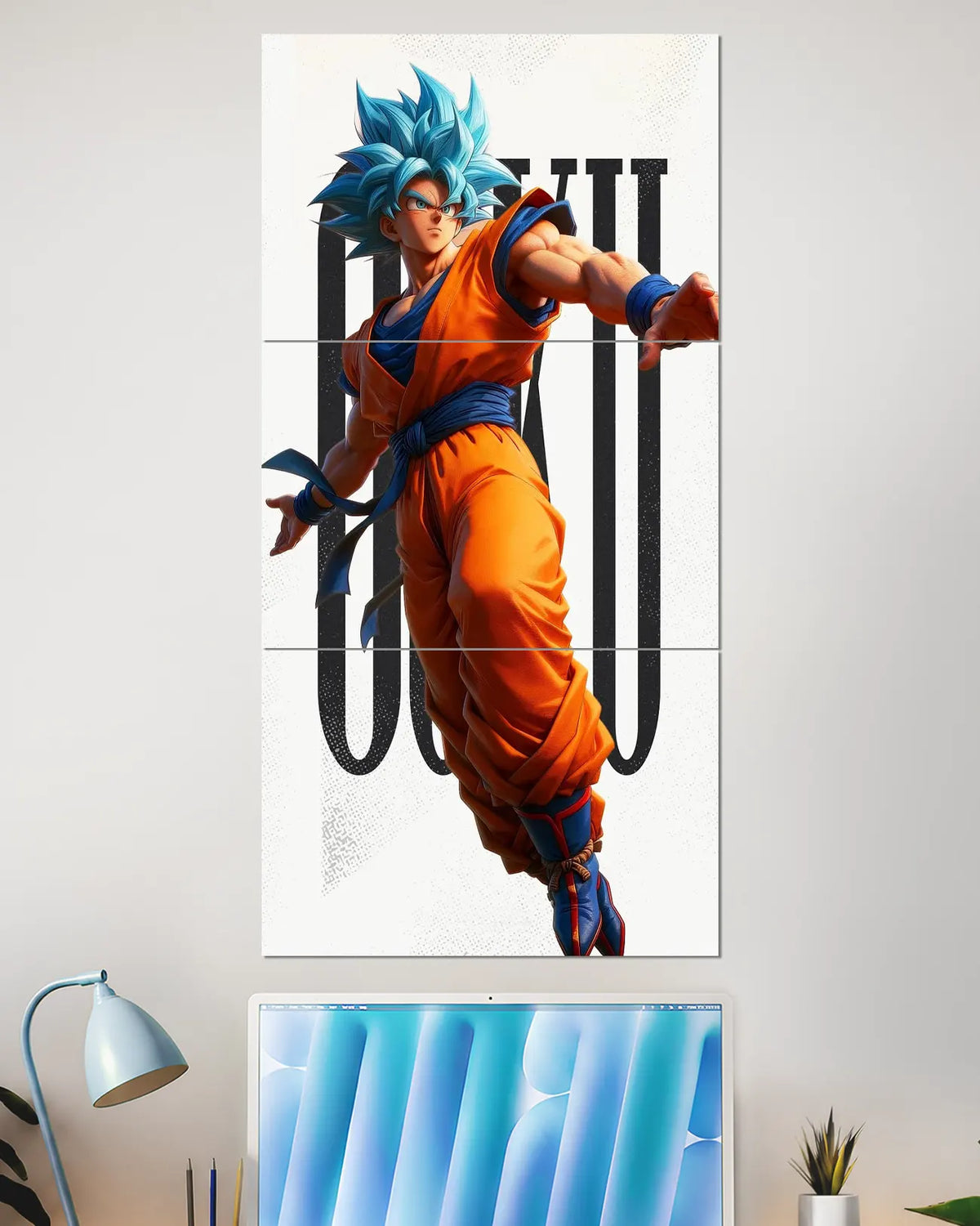 Goku Super Saiyan Blue Orange Split Wall Poster | Dragon Ball Art
