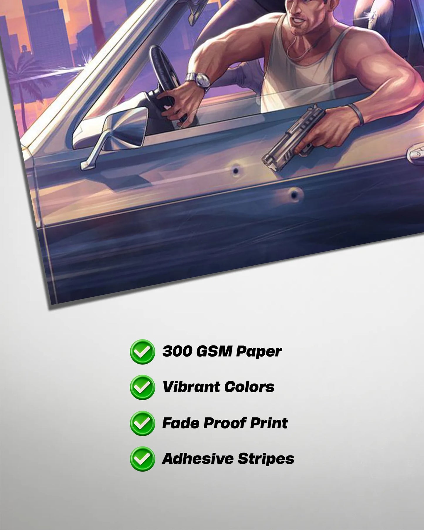 Grand Theft Auto VI Vice City Chase Poster | GTA 6 Inspired Action Gaming Wall Art