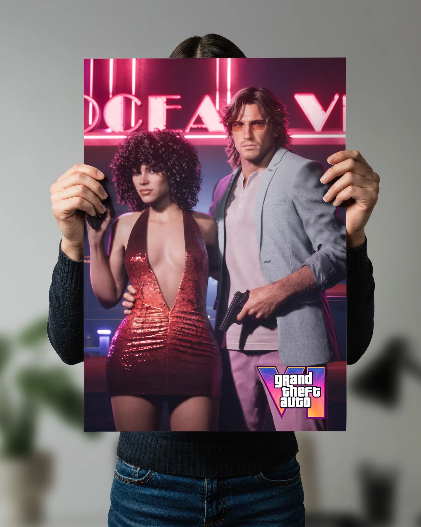 GTA VI Jason & Lucia Poster | Grand Theft Auto 6 Neon Gaming Wall Art