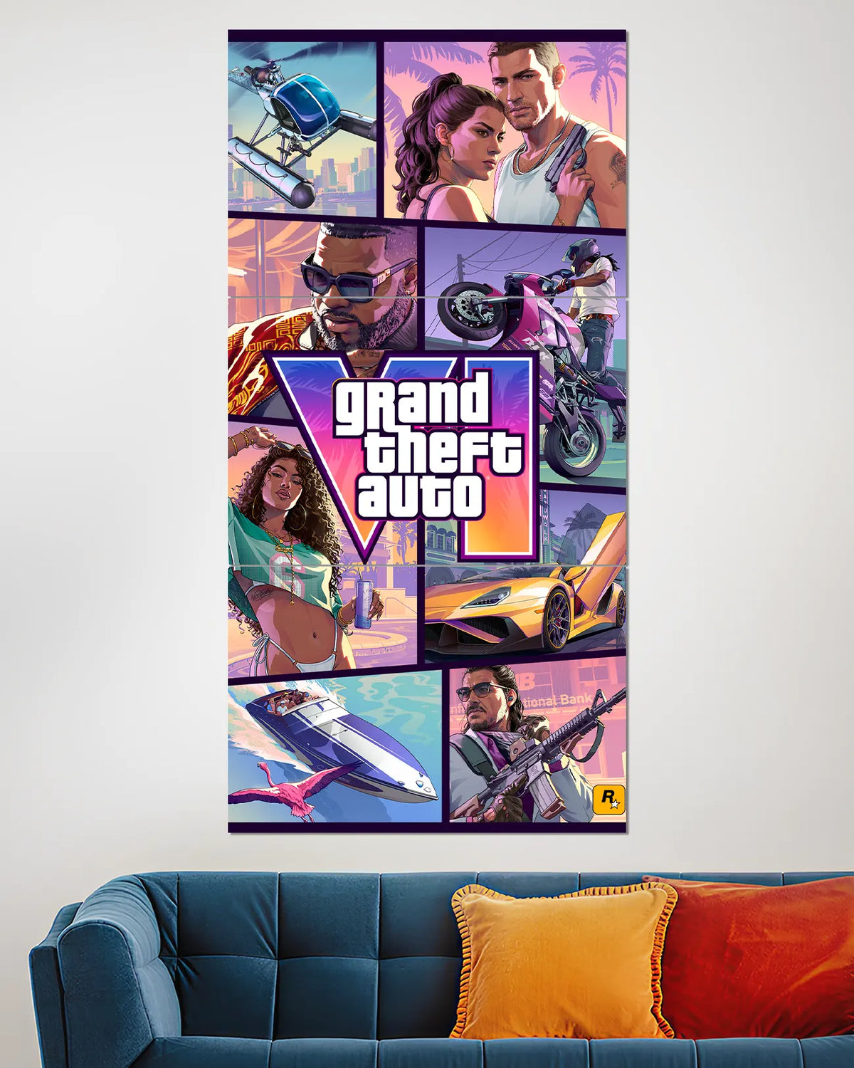 GTA 6 Cover Art Split Wall Poster | Grand Theft Auto VI Game Art