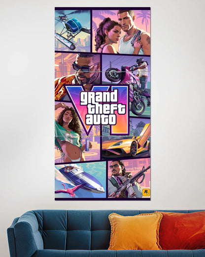 GTA 6 Cover Art Split Wall Poster | Grand Theft Auto VI Game Art