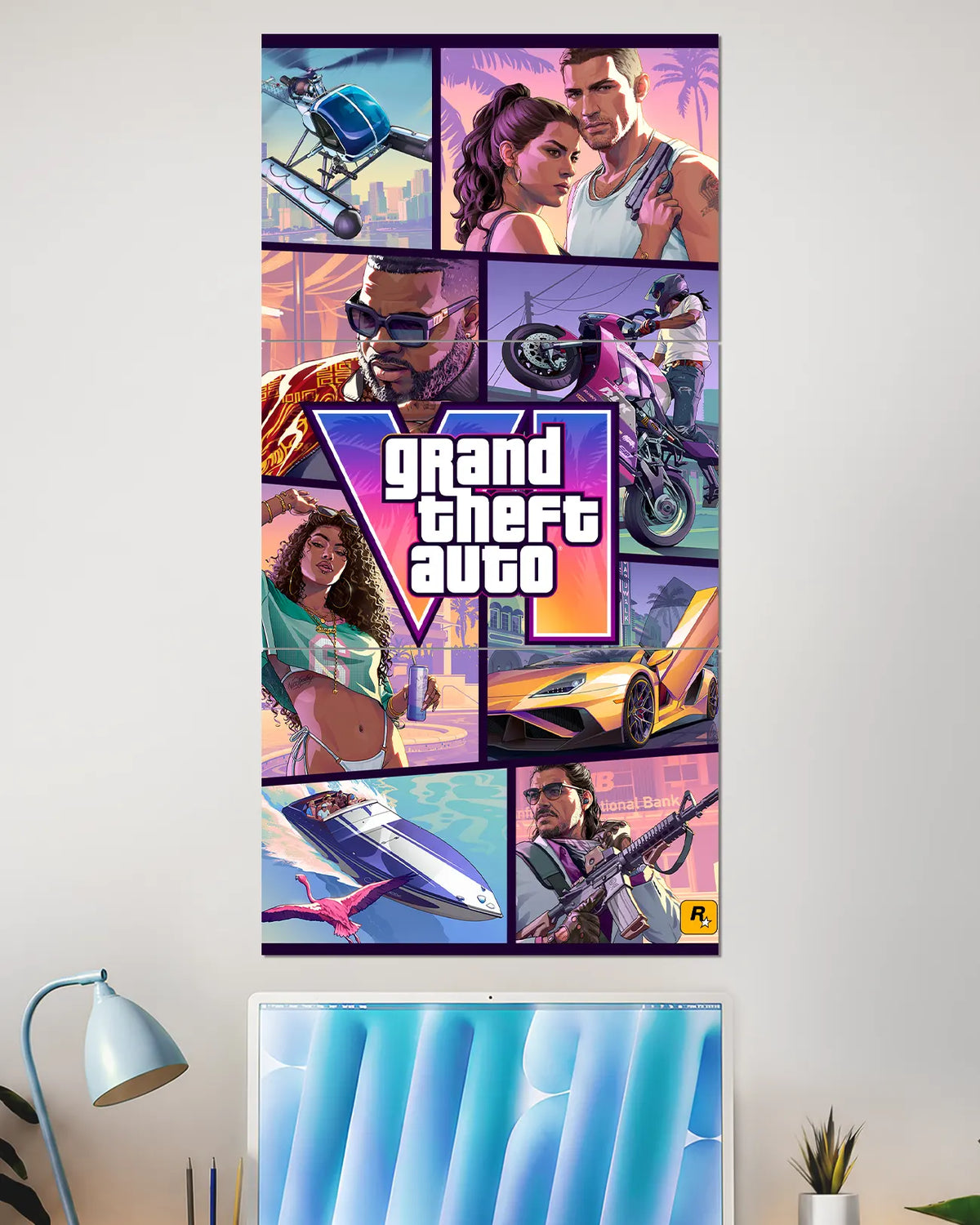 GTA 6 Cover Art Split Wall Poster | Grand Theft Auto VI Game Art