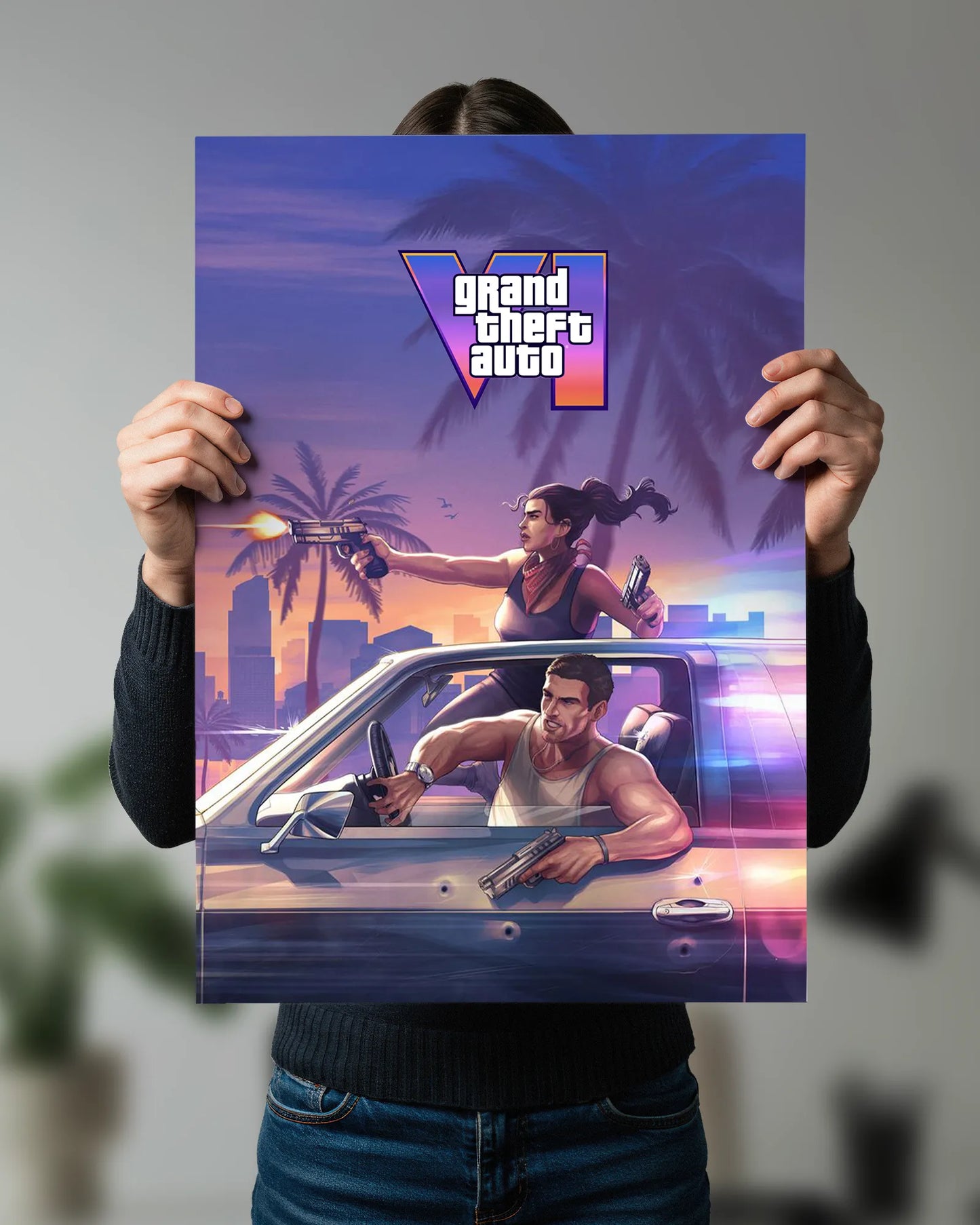 Grand Theft Auto VI Vice City Chase Poster | GTA 6 Inspired Action Gaming Wall Art