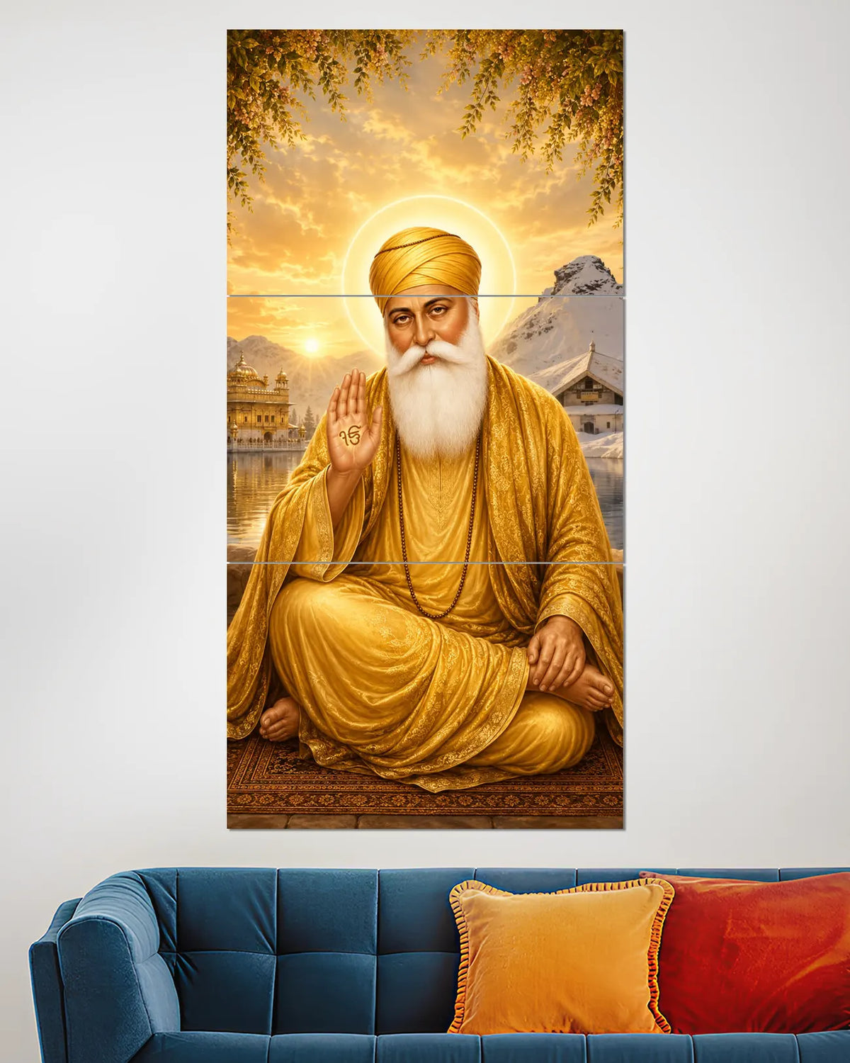 Guru Nanak Dev Ji Golden Split Wall Poster | Sikh Spiritual Art