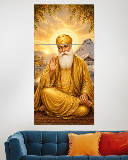 Guru Nanak Dev Ji Golden Split Wall Poster | Sikh Spiritual Art