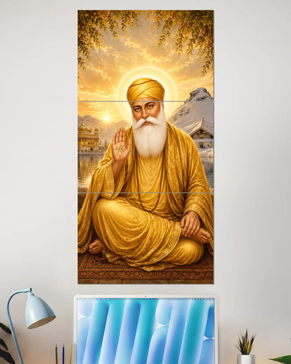 Guru Nanak Dev Ji Golden Split Wall Poster | Sikh Spiritual Art