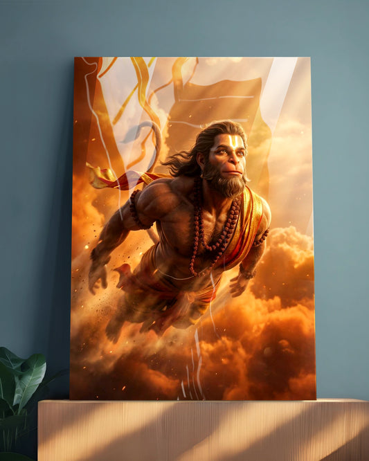 Hanuman Flying Metal Print | Bajrangbali Wall Art