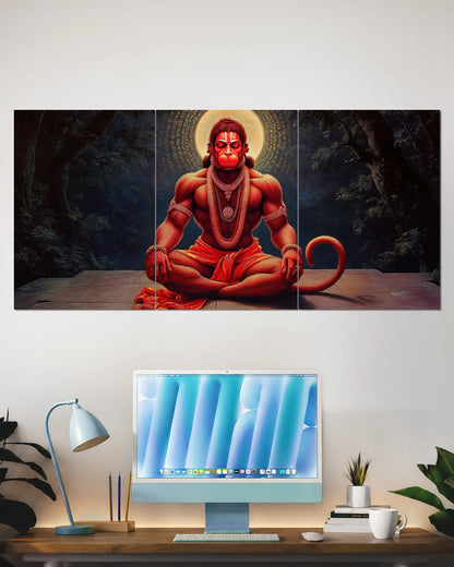 Hanuman Ji Meditation Split Wall Poster | Devotional Wall Art
