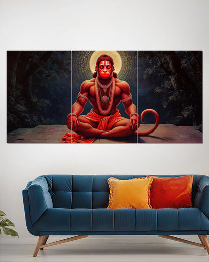Hanuman Ji Meditation Split Wall Poster | Devotional Wall Art