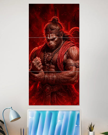 Hanuman Ji Red Warrior Split Wall Poster | Powerful Bajrangbali Art