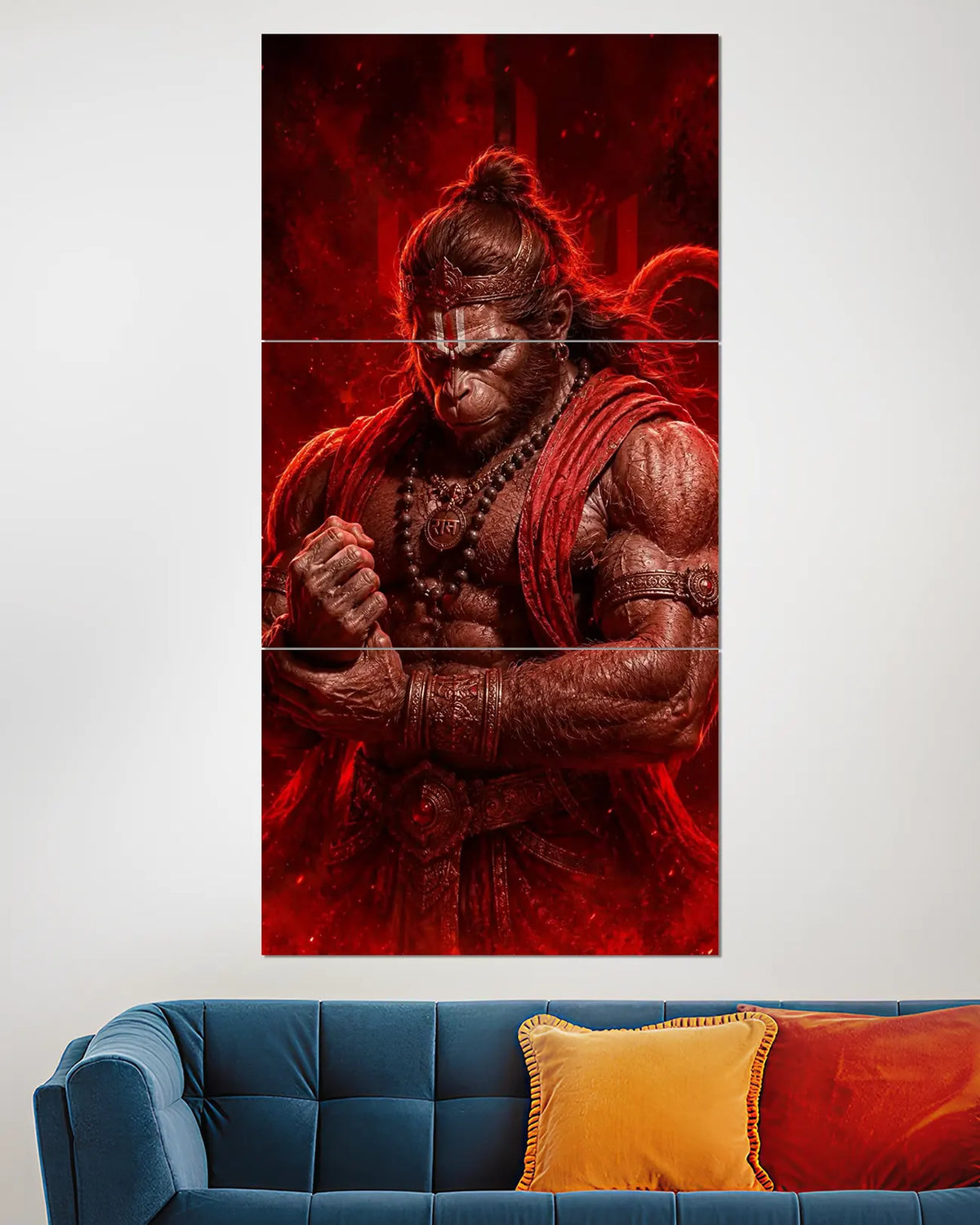 Hanuman Ji Red Warrior Split Wall Poster | Powerful Bajrangbali Art