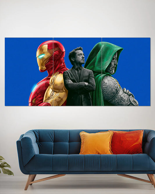 Iron Man, Tony Stark & Doctor Doom Blue Split Wall Poster | Marvel Wall Art