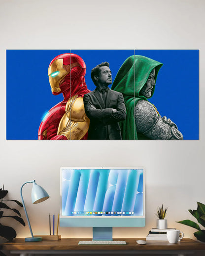 Iron Man, Tony Stark & Doctor Doom Blue Split Wall Poster | Marvel Wall Art