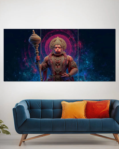 Hanuman Ji Divine Cosmic Split Wall Poster | Devotional Art
