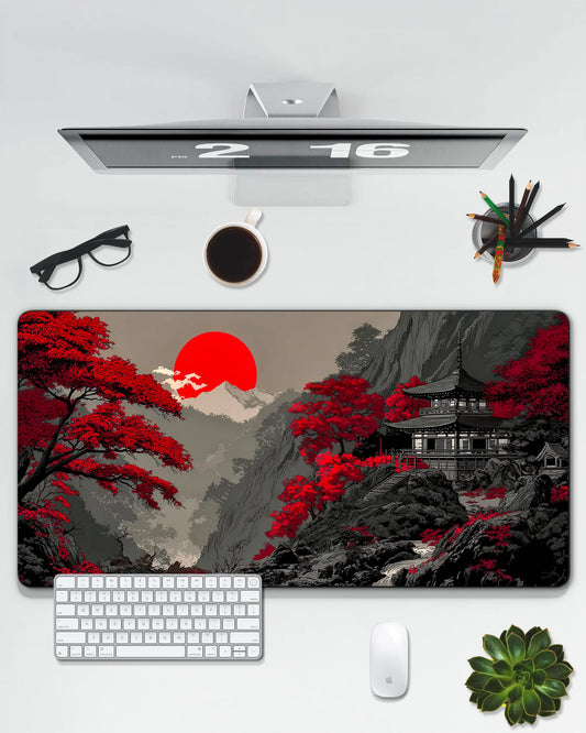 Japanese Red Sun Landscape Desk Mat | Zen Extended Gaming & Office Mouse Pad