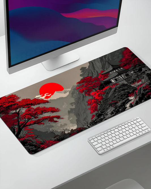 Japanese Red Sun Landscape Desk Mat | Zen Extended Gaming & Office Mouse Pad