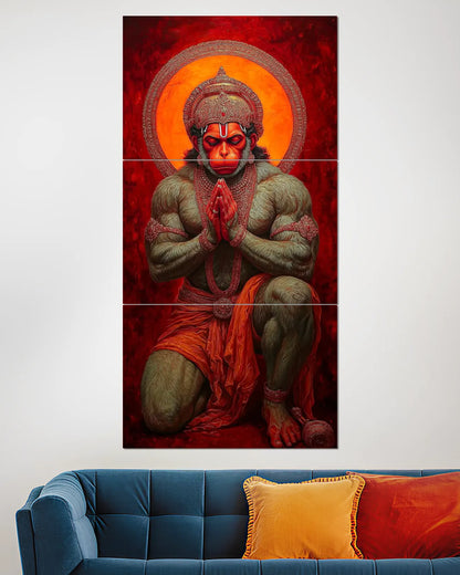 Jay Bajrangbali Hanuman Split Wall Poster | Devotional Art