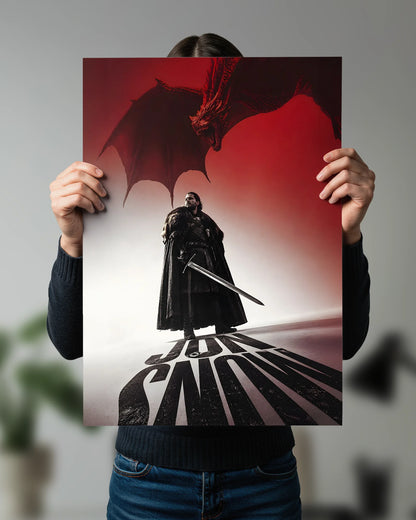 Jon Snow & Dragon Poster | Game of Thrones Fantasy Wall Art