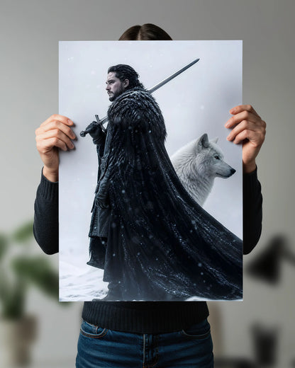 Jon Snow & Ghost Poster | Game of Thrones Premium Wall Art