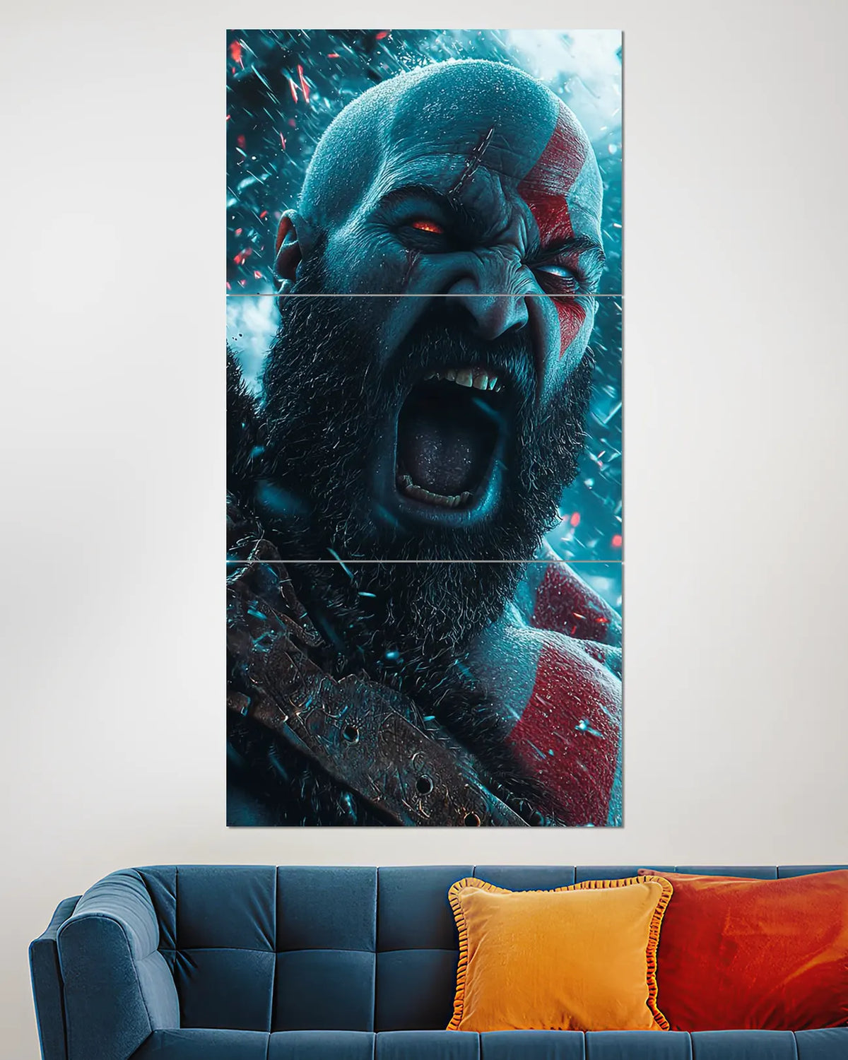 Kratos God of War Angry Face Split Wall Poster | Gaming Wall Art