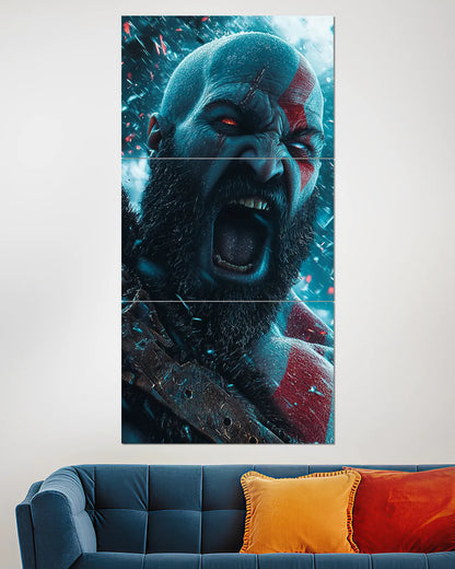 Kratos God of War Angry Face Split Wall Poster | Gaming Wall Art